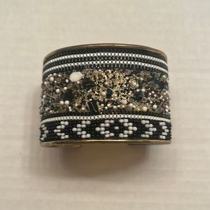Multi Beaded Black White Cuff Bracelet